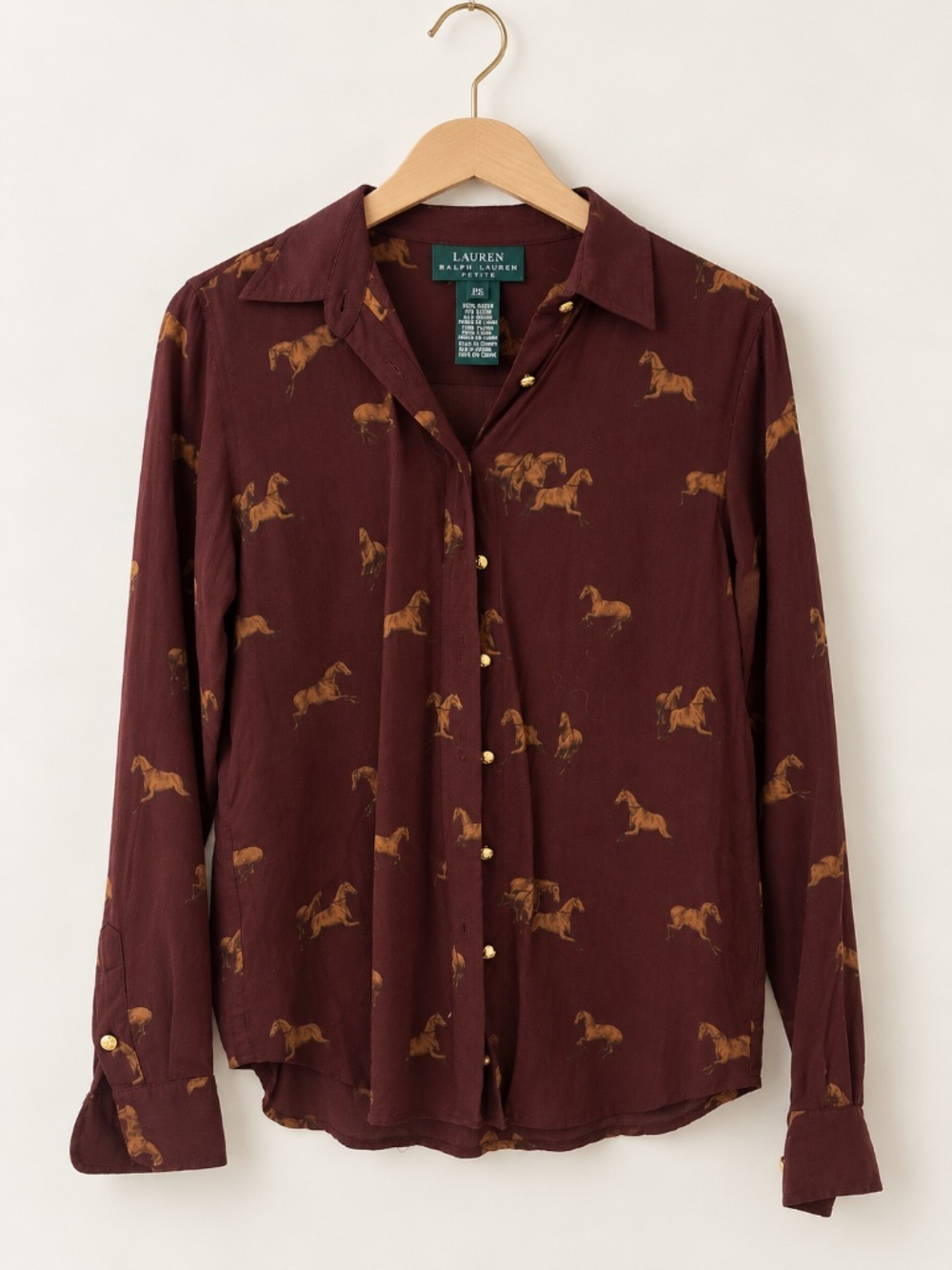 Vintage Ralph Lauren Equestrian Horse Print Blouse Petite S